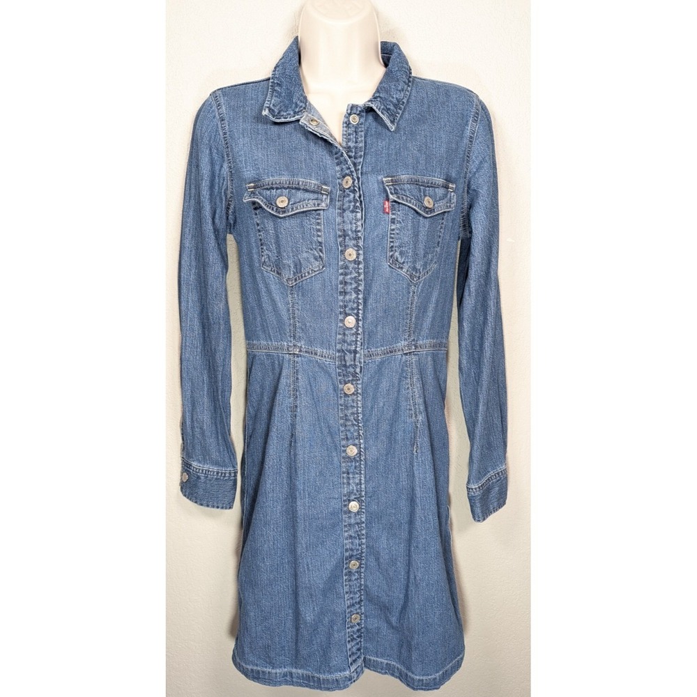 Levi's Ellie Denim Mini Dress‎ Snap Front Cotton Long Sleeve Size Small